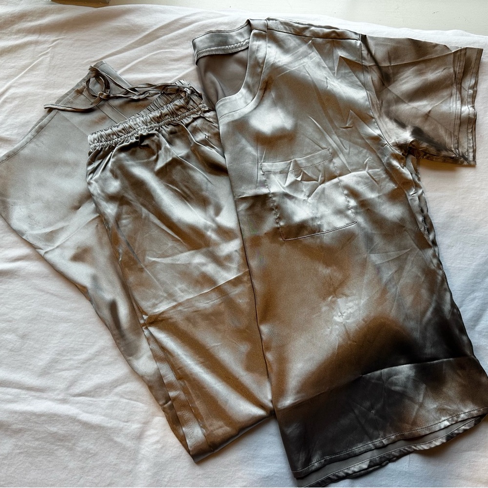 Silky Satin Pajama Set -Silver